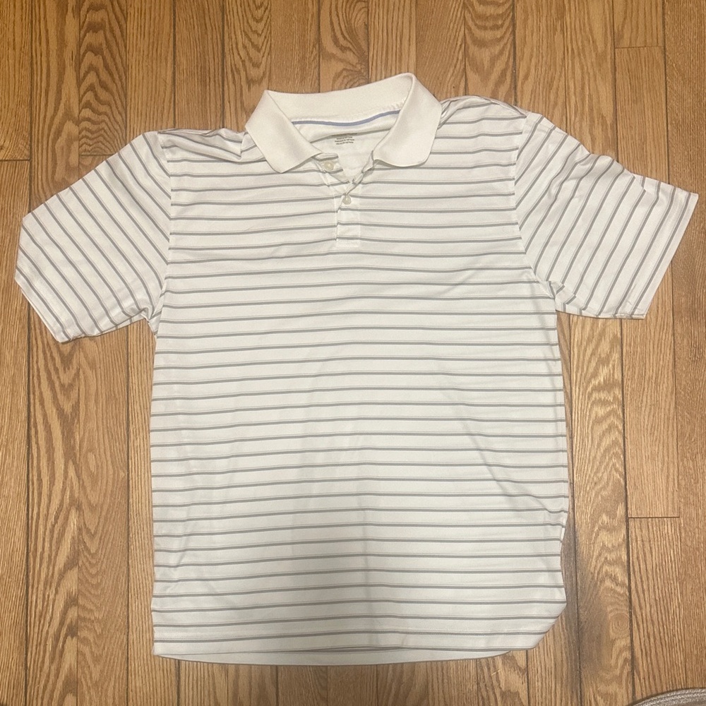 Van Heusen White and Gray Striped Polo Shirt